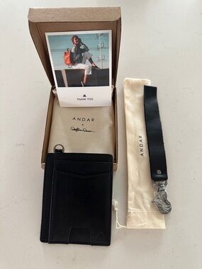 ANDAR The Denner Black Leather Card Wallet with Wrist Strap